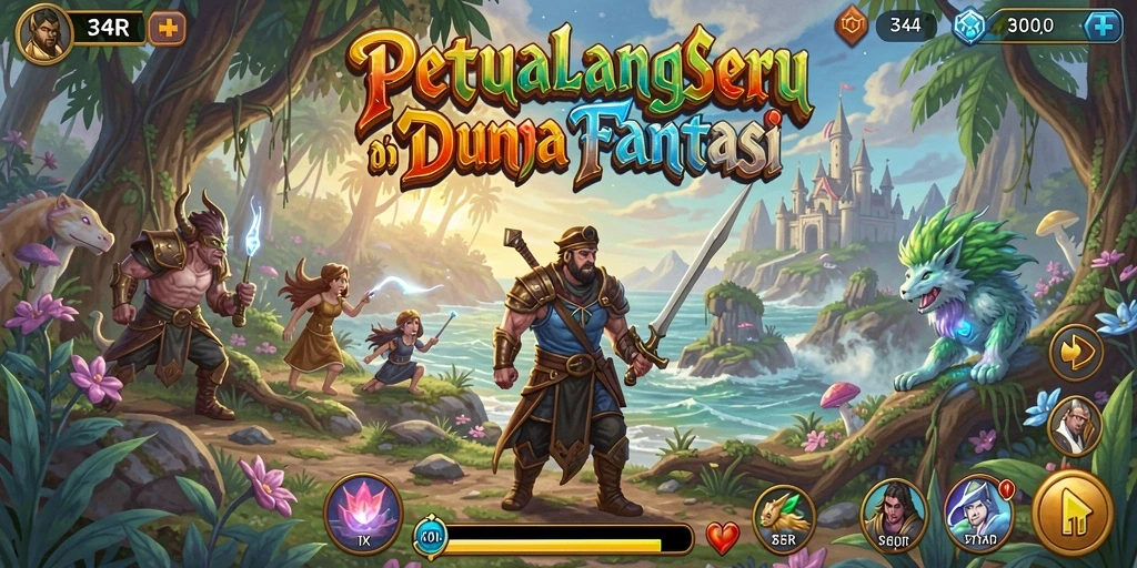 Screenshot gameplay 34R menampilkan petualangan seru di dunia fantasi.