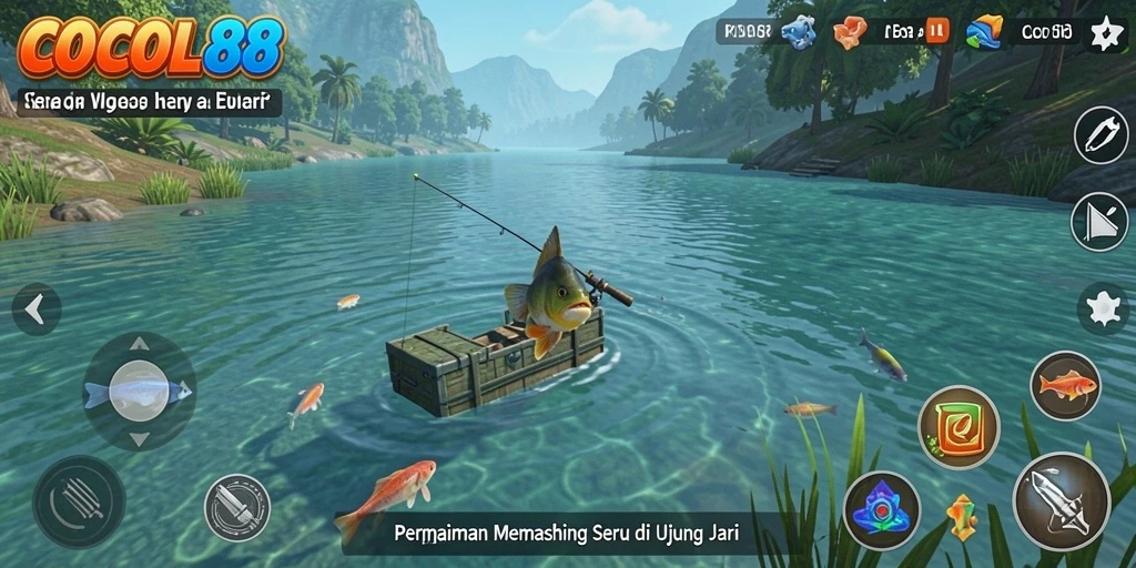 Screenshot COCOL88 menampilkan pengalaman memancing yang mendebarkan.