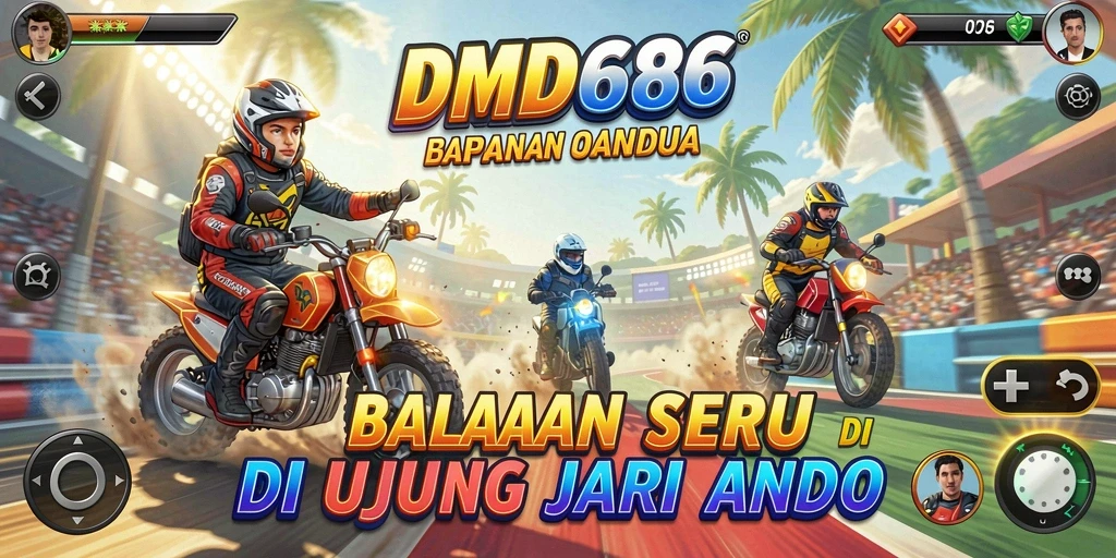 Gameplay seru DMD686 dengan mobil balap berkecepatan tinggi.