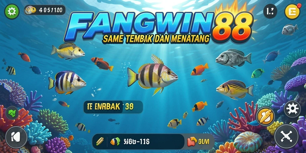 Screenshot gameplay <strong>FANGWIN88</strong> menampilkan perburuan ikan yang seru dan grafis memukau.