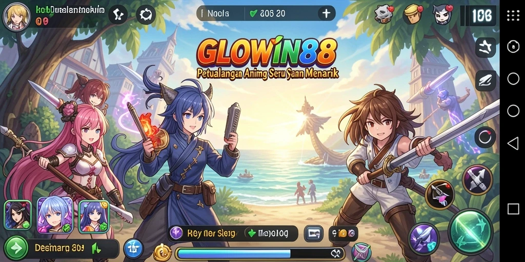Screenshot gameplay GLOWIN88 menampilkan karakter anime yang beraksi.