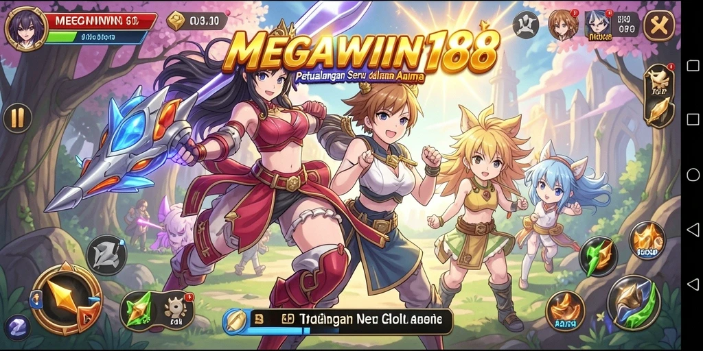 Tampilan seru gameplay MEGAWIN188 dengan karakter anime.