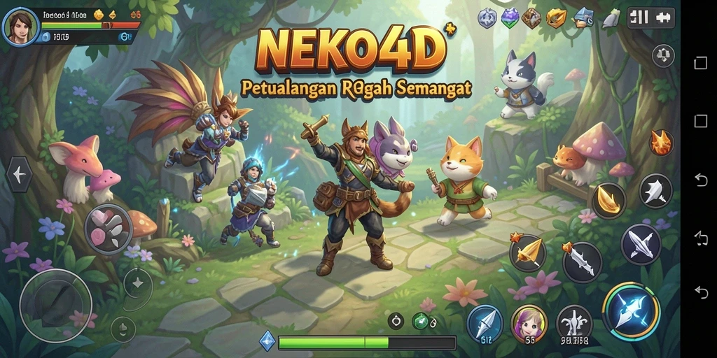 Tampilan utama gameplay NEKO4D dengan pertempuran seru.