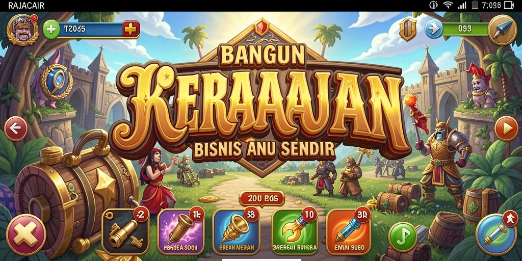 Tampilan gameplay <strong>RAJACAIR</strong> yang menarik dalam membangun kerajaan bisnis.