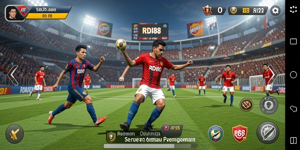 Screenshot utama RDI88 menampilkan aksi seru dalam pertandingan olahraga.