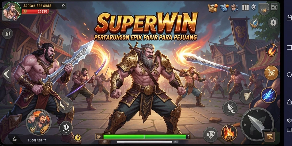 Tampilan gameplay SUPERWIN yang penuh aksi dalam pertarungan Fighting.