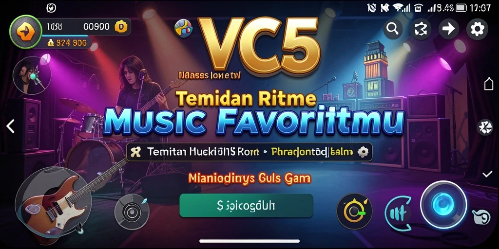Screenshot menampilkan gameplay interaktif di VC5 dengan alat musik.