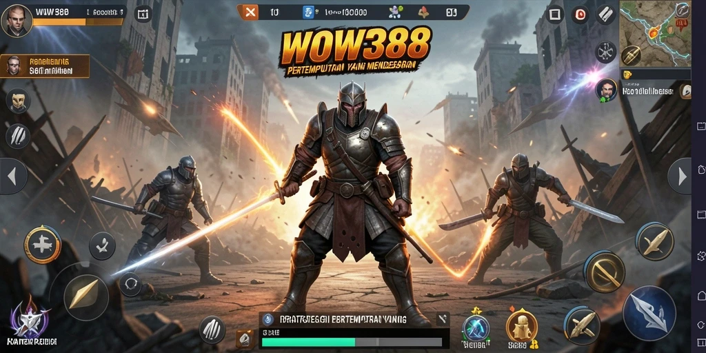 Screenshot utama WOW388 menampilkan aksi pertempuran strategi yang intens.